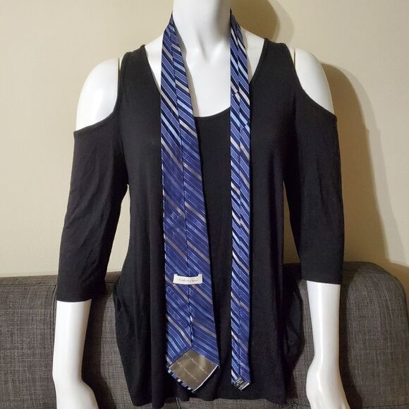 Calvin Klein Blue & Gray Striped Silk Tie - Picture 4 of 5